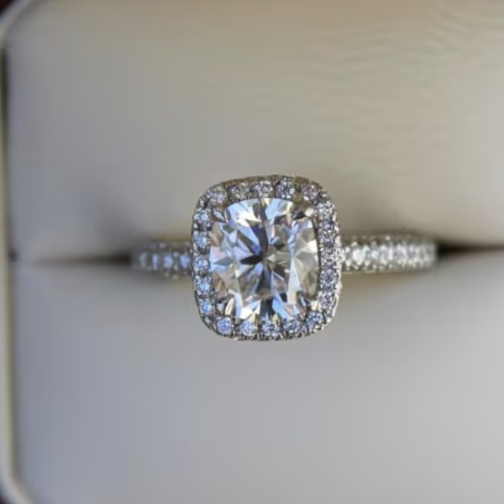 Sterling Silver White Halo Cushion-Cut Engagement Ring